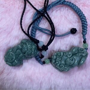 Green Jade Pendant Necklace Bracelet Set